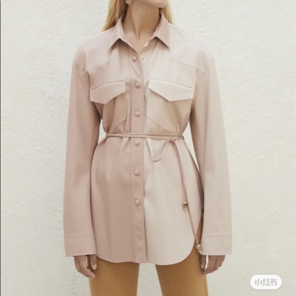 Nanushka vegan leather two tone shirt jacket